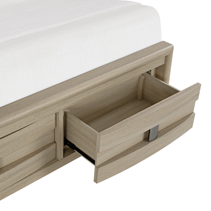 Rocco Storage Bed with 2 Built-In Footboard Drawers & LED Lit Headboard, Light Brown - King Size