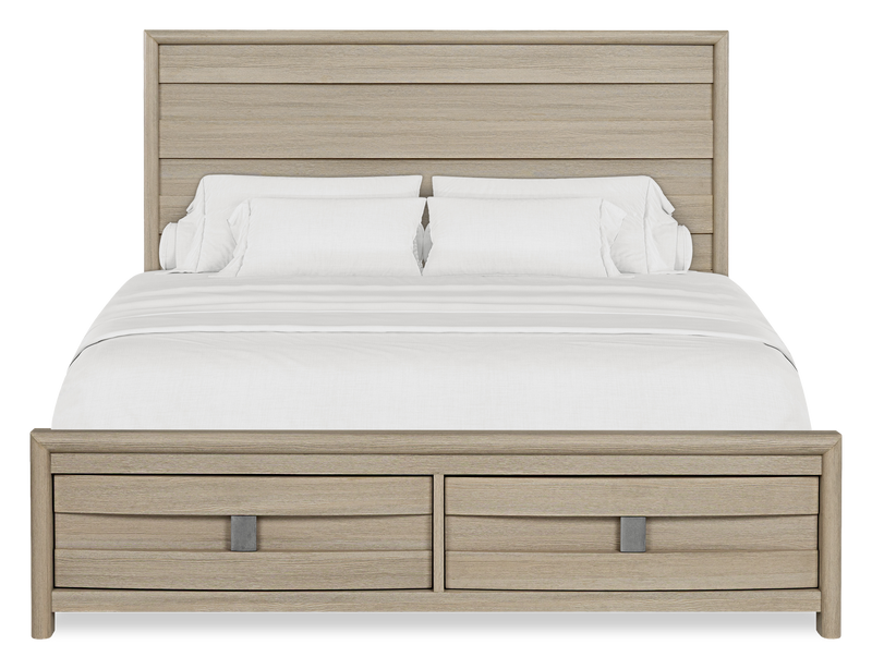 Rocco Storage Bed with 2 Built-In Footboard Drawers & LED Lit Headboard, Light Brown - King Size