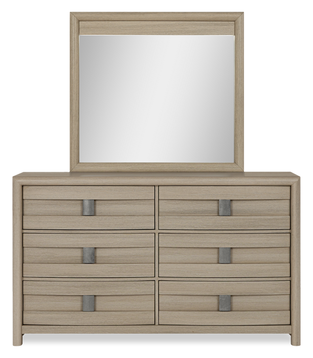 Rocco 5pc Bedroom Set with LED Lit Storage Bed, Dresser & Mirror, Light Brown - King Size