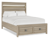 Rocco Storage Bed with 2 Built-In Footboard Drawers & LED Lit Headboard, Light Brown - Queen Size | Lit de rangement Rocco avec 2 tiroirs de pied de lit intégrés et tête de lit illuminée à DEL, brun clair - format grand lit