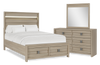 Rocco 5pc Bedroom Set with LED Lit Storage Bed, Dresser & Mirror, Light Brown - Queen Size | Ensemble de chambre à coucher Rocco 5 pièces avec lit de rangement illuminé à DEL, commode et miroir, brun clair - format grand lit