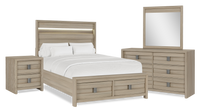 Rocco 6pc Bedroom Set, LED Storage Bed, Dresser, Mirror & Nightstand, Light Brown - Queen Size