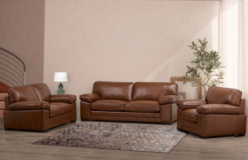 Rodeo 67” Top-Grain Genuine Leather Loveseat with Removable Cushions – Chestnut