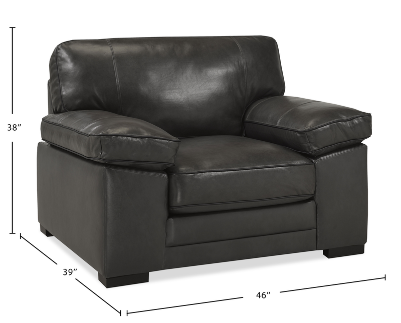 Rodeo 46” Top-Grain Genuine Leather Chair with Removable Cushions – Charcoal