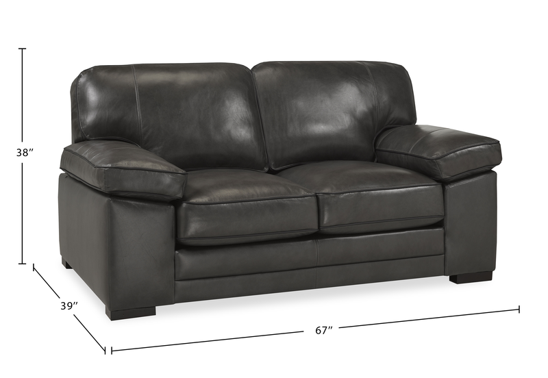 Rodeo 67” Top-Grain Genuine Leather Loveseat with Removable Cushions – Charcoal