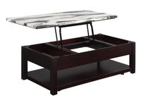Sicily 48” Traditional Lift-Top Coffee Table with Storage and Casters – Dark Brown Base with Cream Marble Look Top 