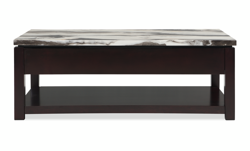 Sicily 48” Traditional Lift-Top Coffee Table with Storage and Casters – Dark Brown Base with Cream Marble Look Top