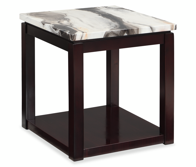  Sicily 22\" Traditional End Table with Shelf - Dark Brown Base with Cream Marble Look Top