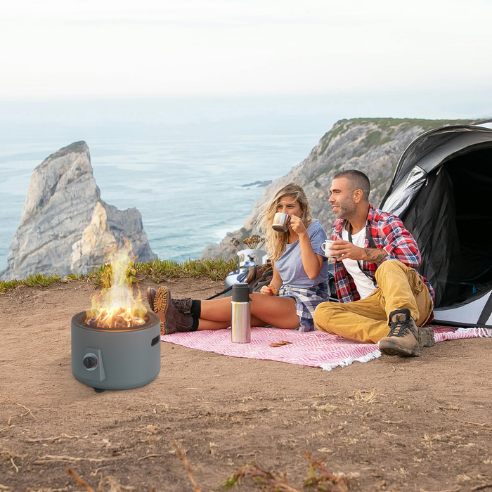 Sol Portable Fire Pit, 16\"W, 60,000 BTU, Propane, Metal - Grey