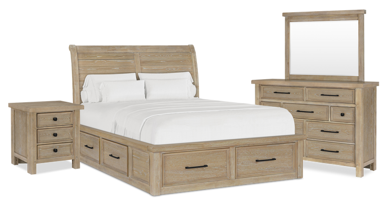 Sonoma 6pc Bedroom Set with Storage Bed, Dresser, Mirror & Nightstand, Light Brown - Queen Size