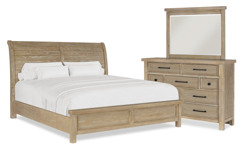 Sonoma 5pc Bedroom Set with Bed, Dresser & Mirror, Light Brown - King Size