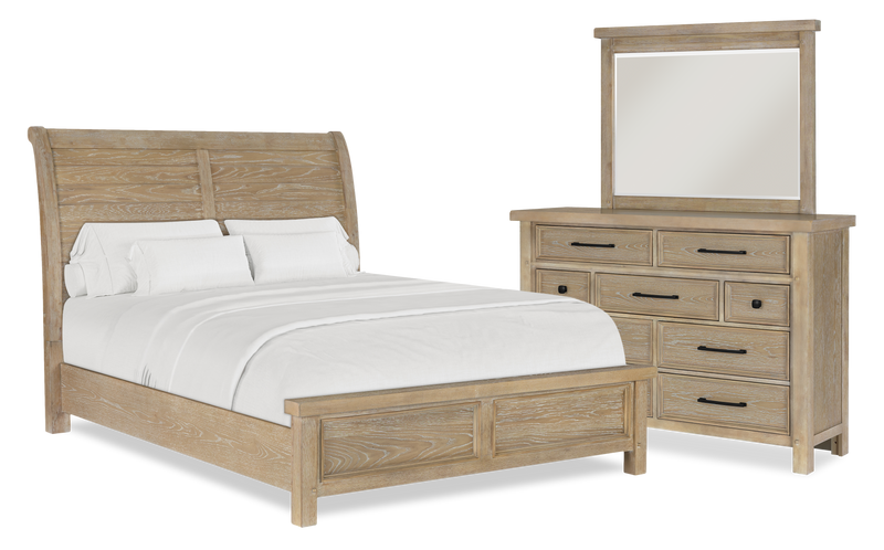 Sonoma 5pc Bedroom Set with Bed, Dresser & Mirror, Light Brown - Queen Size