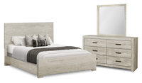 Soren 5pc Bedroom Set with Panel Bed, Dresser & Mirror, Bleached Oak - Queen Size