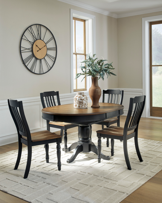 Stella 5pc Dining Set with Table & 4 Chairs, 42-57\"W Butterfly Leaf Extension, Round - Black/Brown