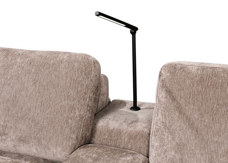 Sunset Linen-Look Fabric Left-Facing Sleeper Sectional with Storage and Built-In LED Lighting – Taupe