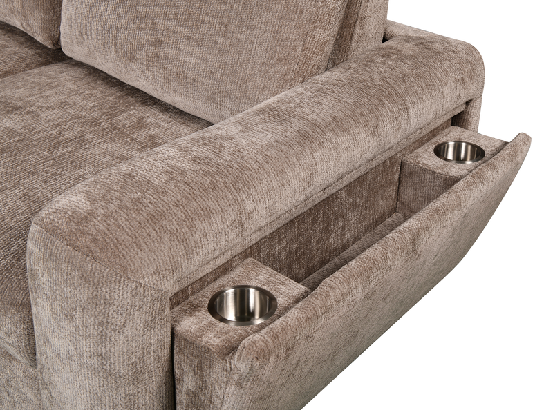 Sunset Linen-Look Fabric Left-Facing Sleeper Sectional with Storage and Built-In LED Lighting – Taupe