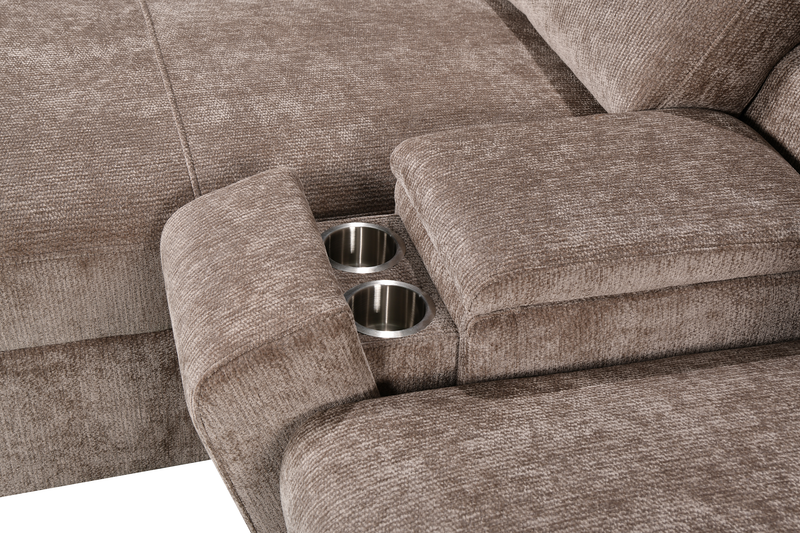 Sunset Linen-Look Fabric Left-Facing Sleeper Sectional with Storage and Built-In LED Lighting – Taupe