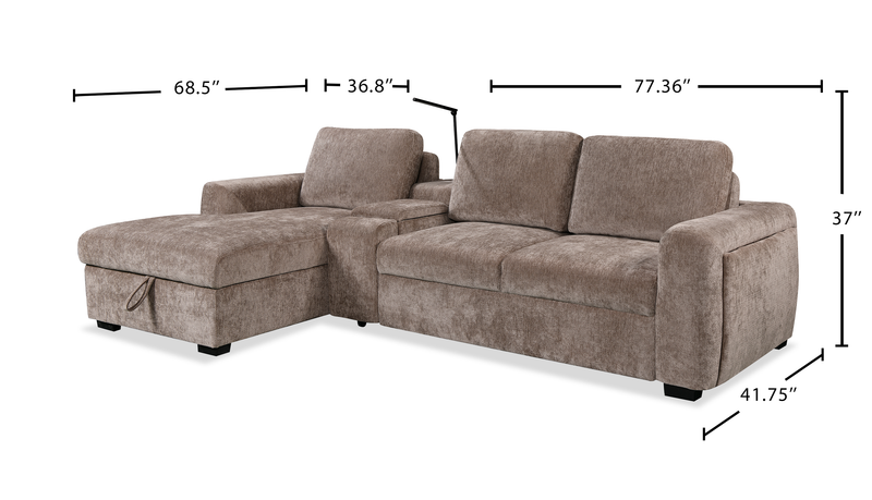 Sunset Linen-Look Fabric Left-Facing Sleeper Sectional with Storage and Built-In LED Lighting – Taupe