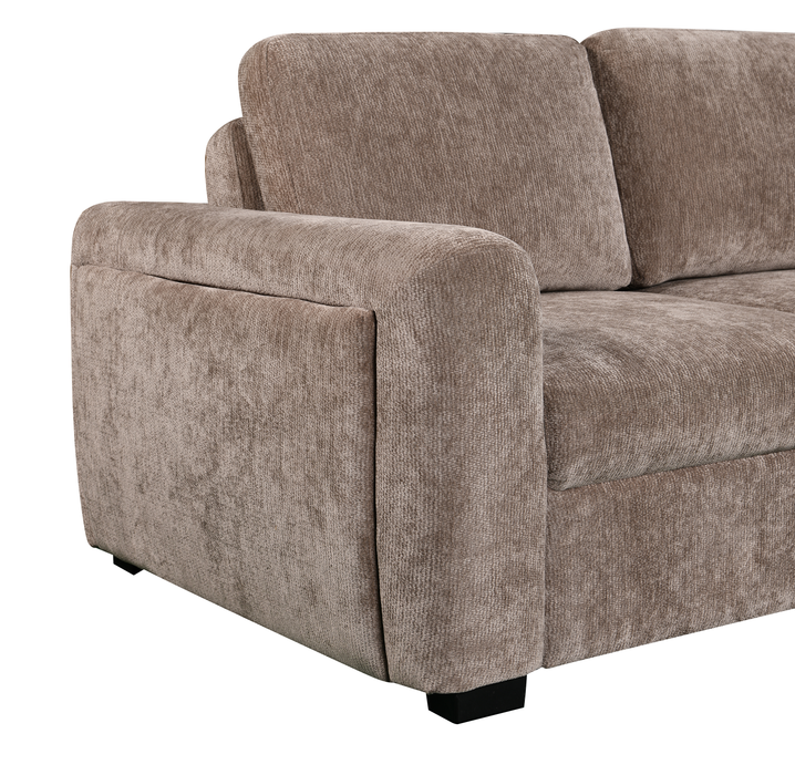 Sunset Linen-Look Fabric Right-Facing Sleeper Sectional with Storage and Built-In LED Lighting – Taupe