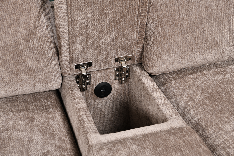 Sunset Linen-Look Fabric Right-Facing Sleeper Sectional with Storage and Built-In LED Lighting – Taupe