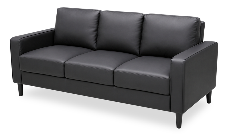 Sydney 77” Sofa Leather-Look Fabric Sofa with Removable Back Cushions - Black