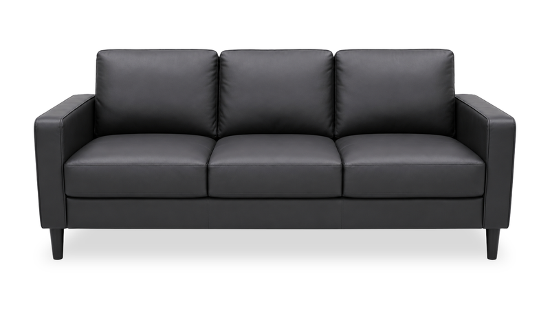 Sydney 77” Sofa Leather-Look Fabric Sofa with Removable Back Cushions - Black