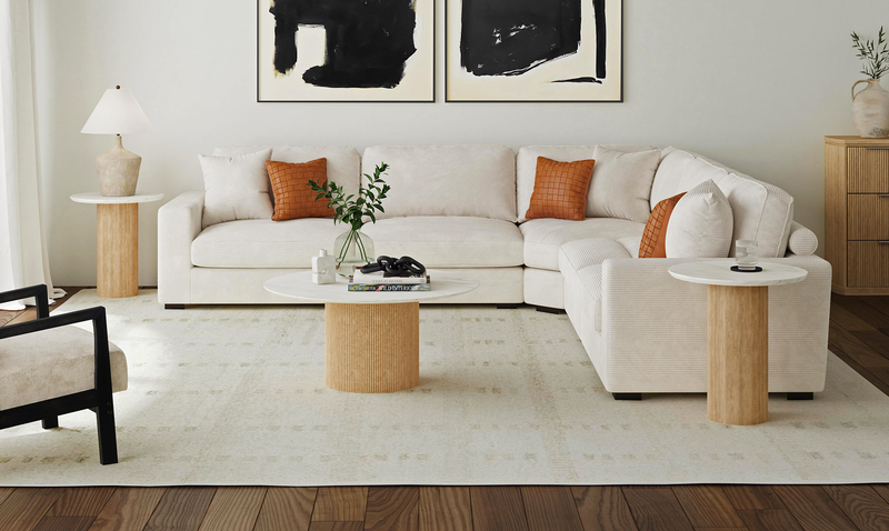 Sylvie 38” Modern Round Coffee Table with Marble Look Top – Natural 