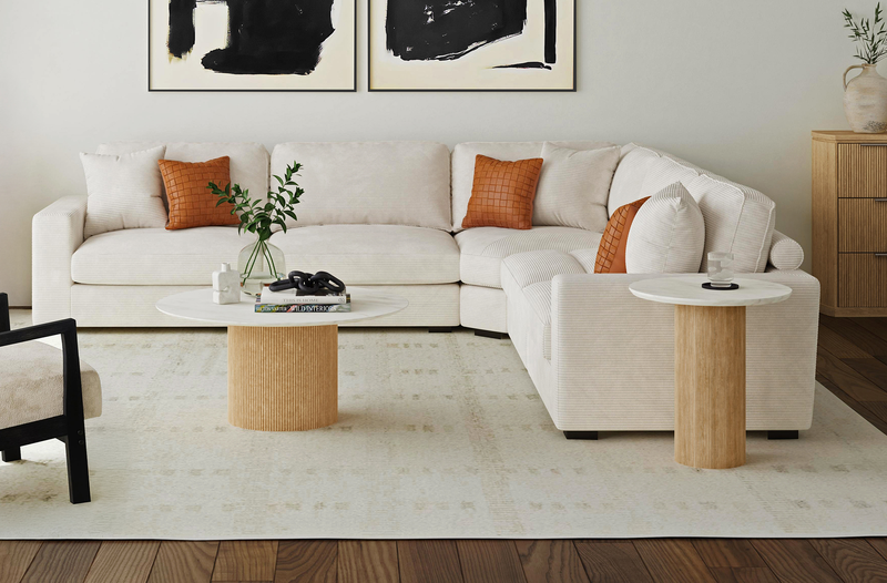 Sylvie 22” Modern Round End Table with Marble Look Top – Natural 