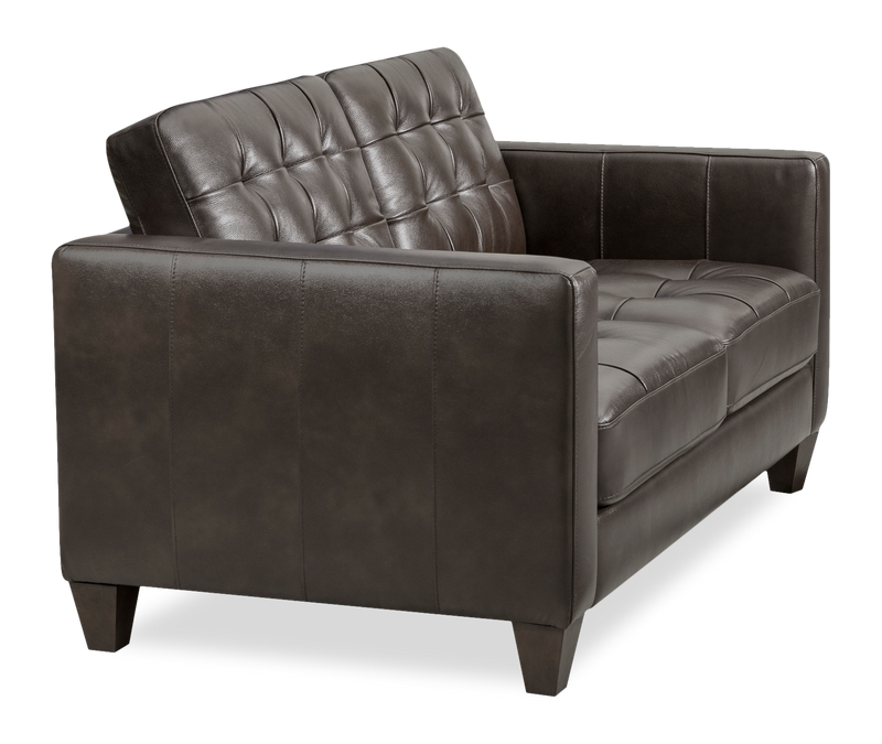 Theo 62\" Top-Grain Genuine Leather Loveseat with Removable Back Cushion and Wood Feet – Grey