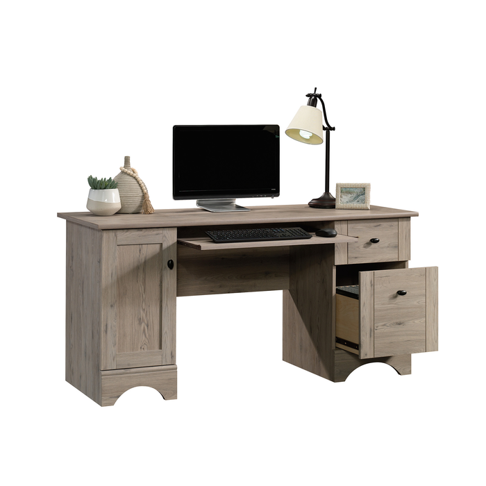 Tyren 59.45“ Rustic Office Desk with Drawers – Laurel Oak 