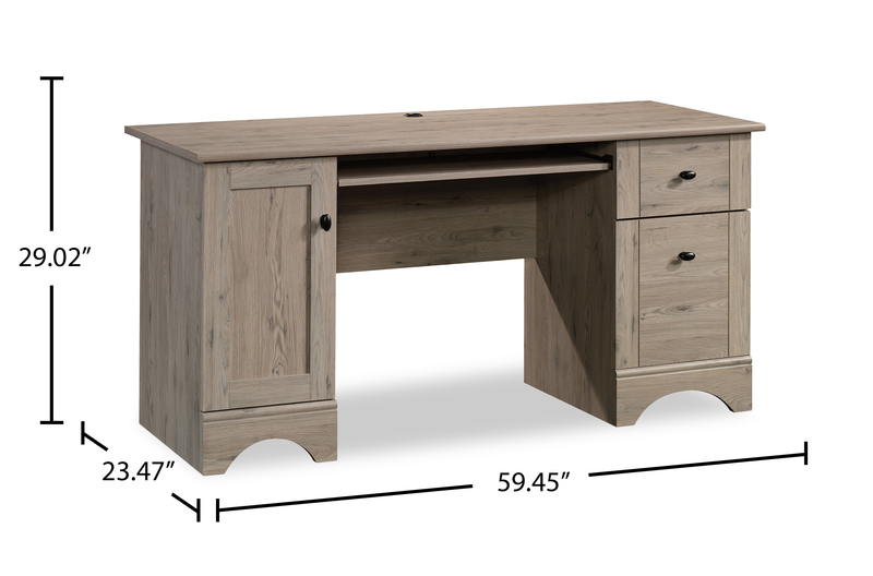Tyren 59.45“ Rustic Office Desk with Drawers – Laurel Oak 