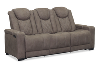 Venture 83.5” Faux Suede Power Reclining Sofa with Power Headrests, Cupholders, and USB Port - Chocolate