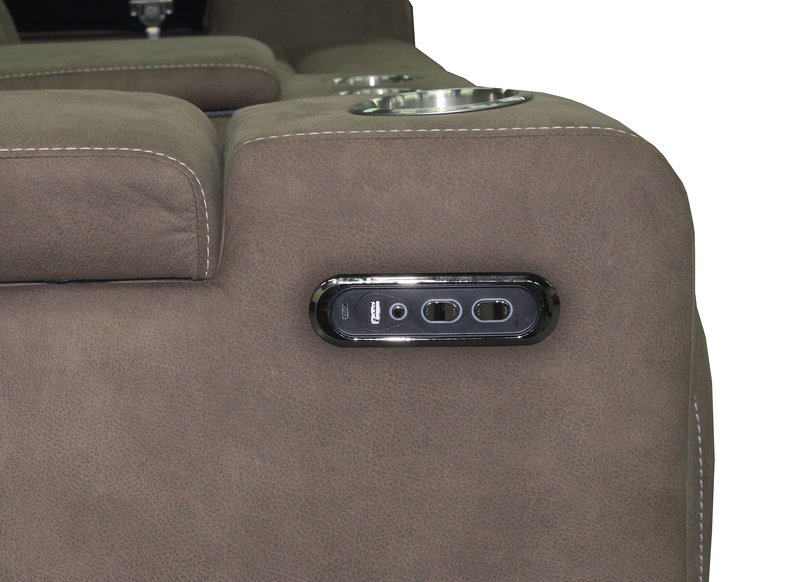 Venture 83.5” Faux Suede Power Reclining Sofa with Power Headrests, Cupholders, and USB Port - Chocolate