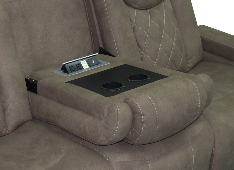 Venture 83.5” Faux Suede Reclining Sofa with Storage, Cupholders, and USB Port - Chocolate