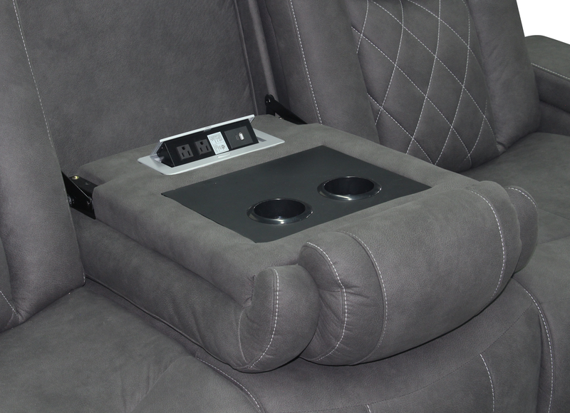 Venture 83.5” Faux Suede Power Reclining Sofa with Power Headrests, Cupholders, and USB Port - Grey