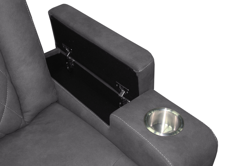Venture 83.5” Faux Suede Power Reclining Sofa with Power Headrests, Cupholders, and USB Port - Grey
