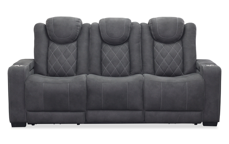 Venture 83.5” Faux Suede Power Reclining Sofa with Power Headrests, Cupholders, and USB Port - Grey