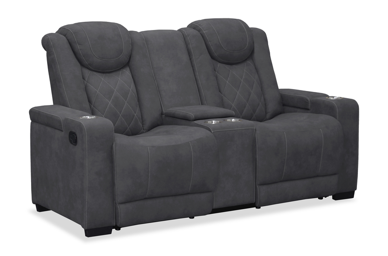 Venture 70.08” Faux Suede Reclining Loveseat with Storage and Cupholders - Grey