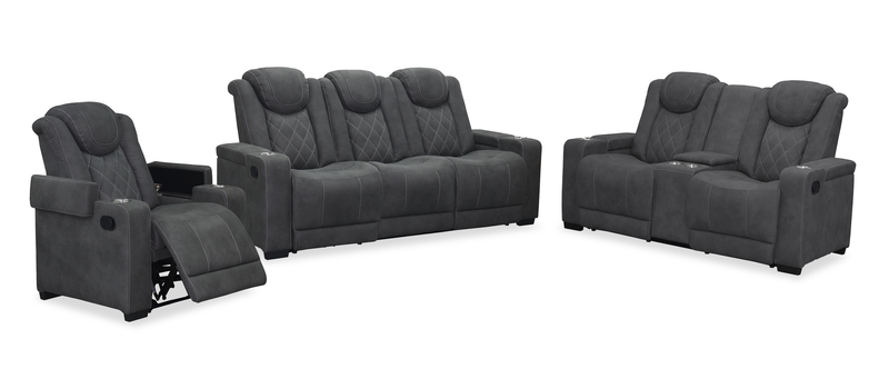 Venture 70.08” Faux Suede Reclining Loveseat with Storage and Cupholders - Grey