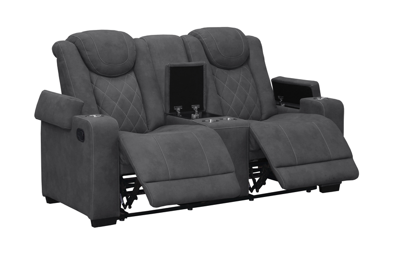 Venture 70.08” Faux Suede Reclining Loveseat with Storage and Cupholders - Grey