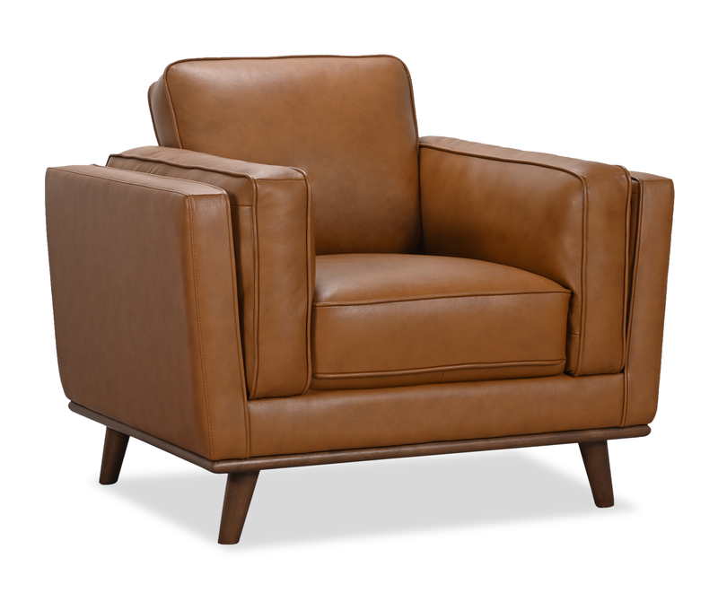 Viero 42.1\" Genuine Leather Accent Chair - Caramel  
