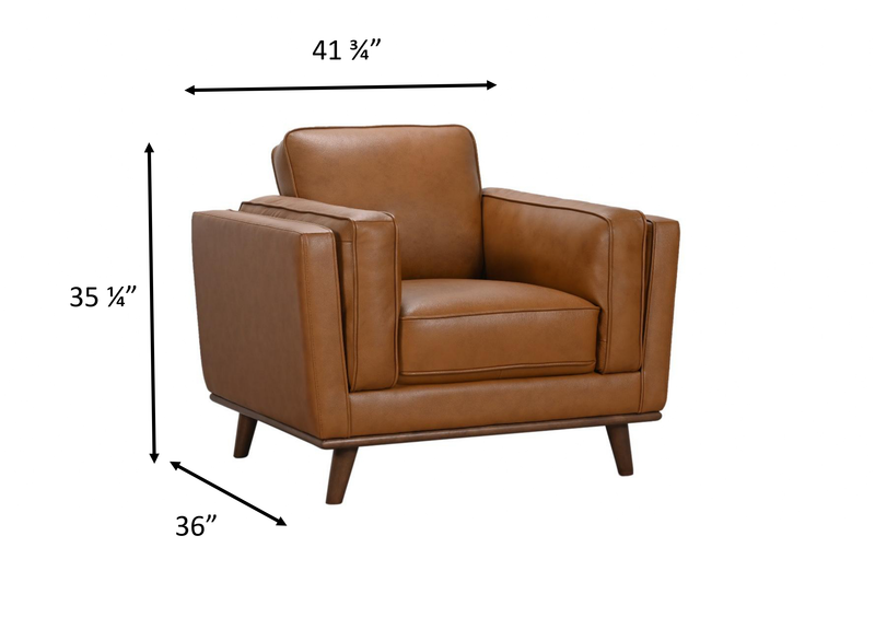 Viero 42.1\" Genuine Leather Accent Chair - Caramel  