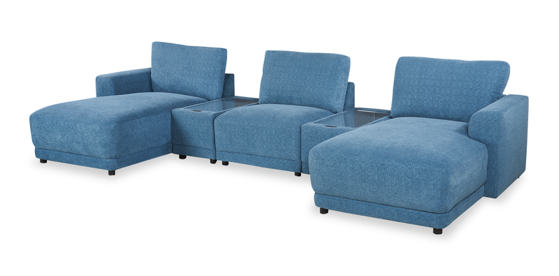 Voyage Modular 6-Piece Left-Facing Fabric Sectional with Console and Ottoman – Blue