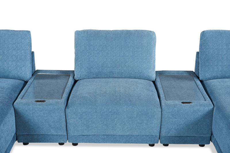 Voyage Modular 6-Piece Left-Facing Fabric Sectional with Console and Ottoman – Blue