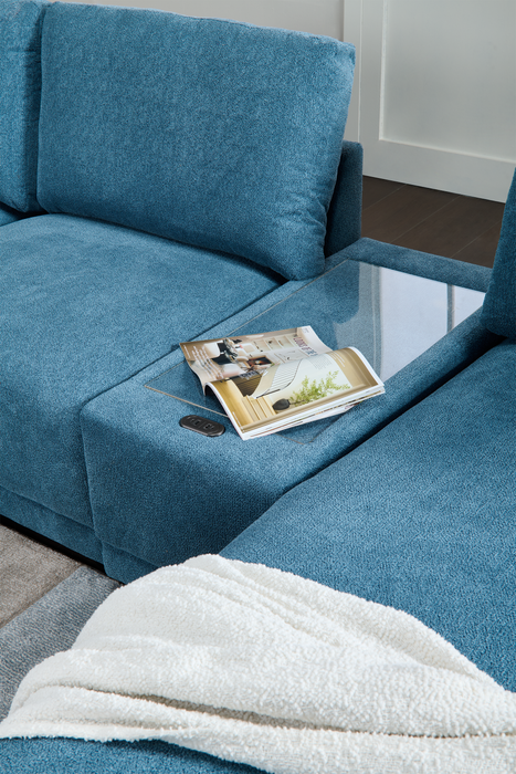 Voyage Modular 6-Piece Left-Facing Fabric Sectional with Console and Ottoman – Blue