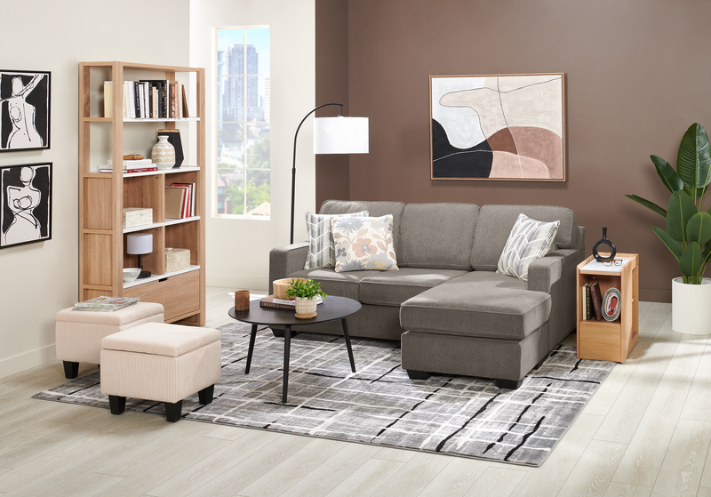 Made in Canada Lennox Chenille Fabric Reversible Sectional with Reversible Cushions - Grey