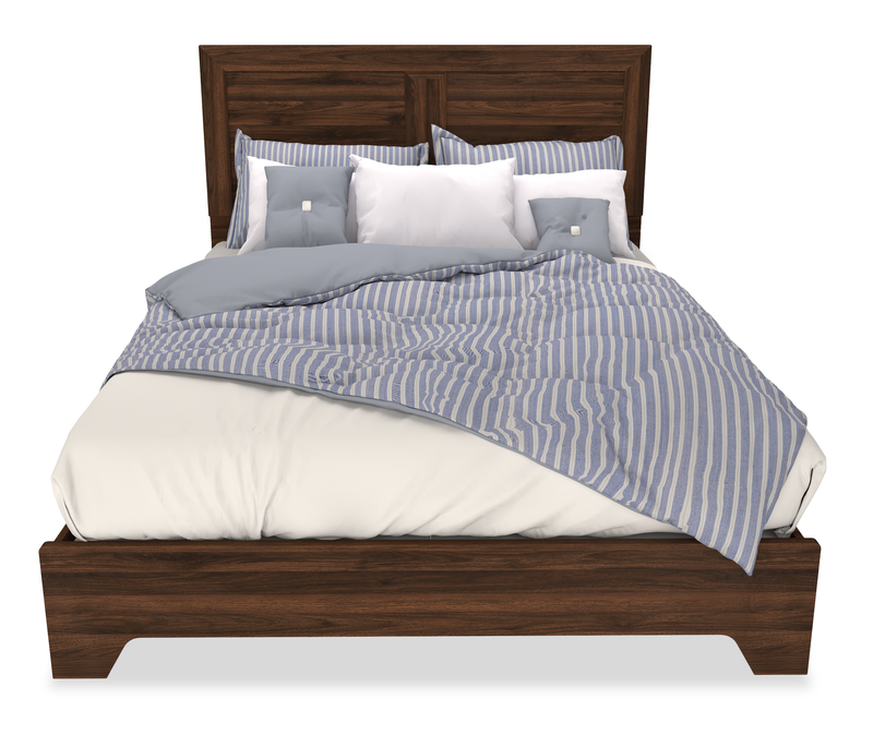 Yorkdale Panel Bed with Headboard & Frame, Made in Canada, Walnut Brown - Queen Size