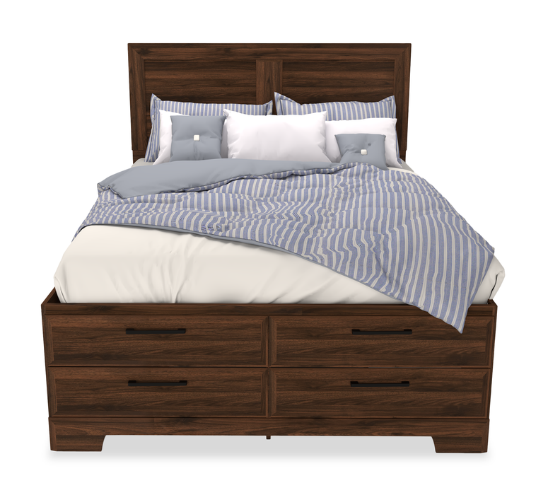 Yorkdale 5pc Bedroom Set with 12-Drawer Storage Bed, Dresser & Mirror, Walnut Brown- Full Size