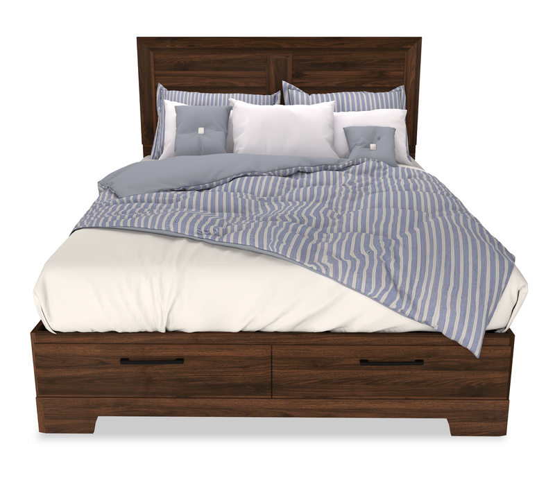Yorkdale 6-Drawer Platform Bed with Headboard & Storage Frame, Made in Canada, Walnut Brown - Queen Size