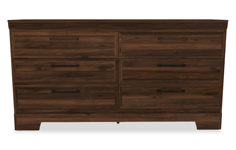 Yorkdale 6pc Set,12-Drawer Bed, Dresser, Mirror & Nightstand, Walnut Brown - Queen Size